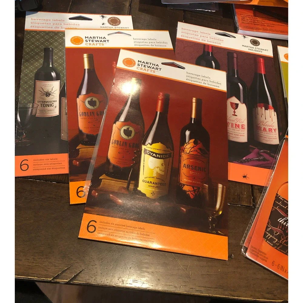 NWT MARTHA STEWART Holidays Halloween Party Wine Bottle Adhesive Decor 48 Labels